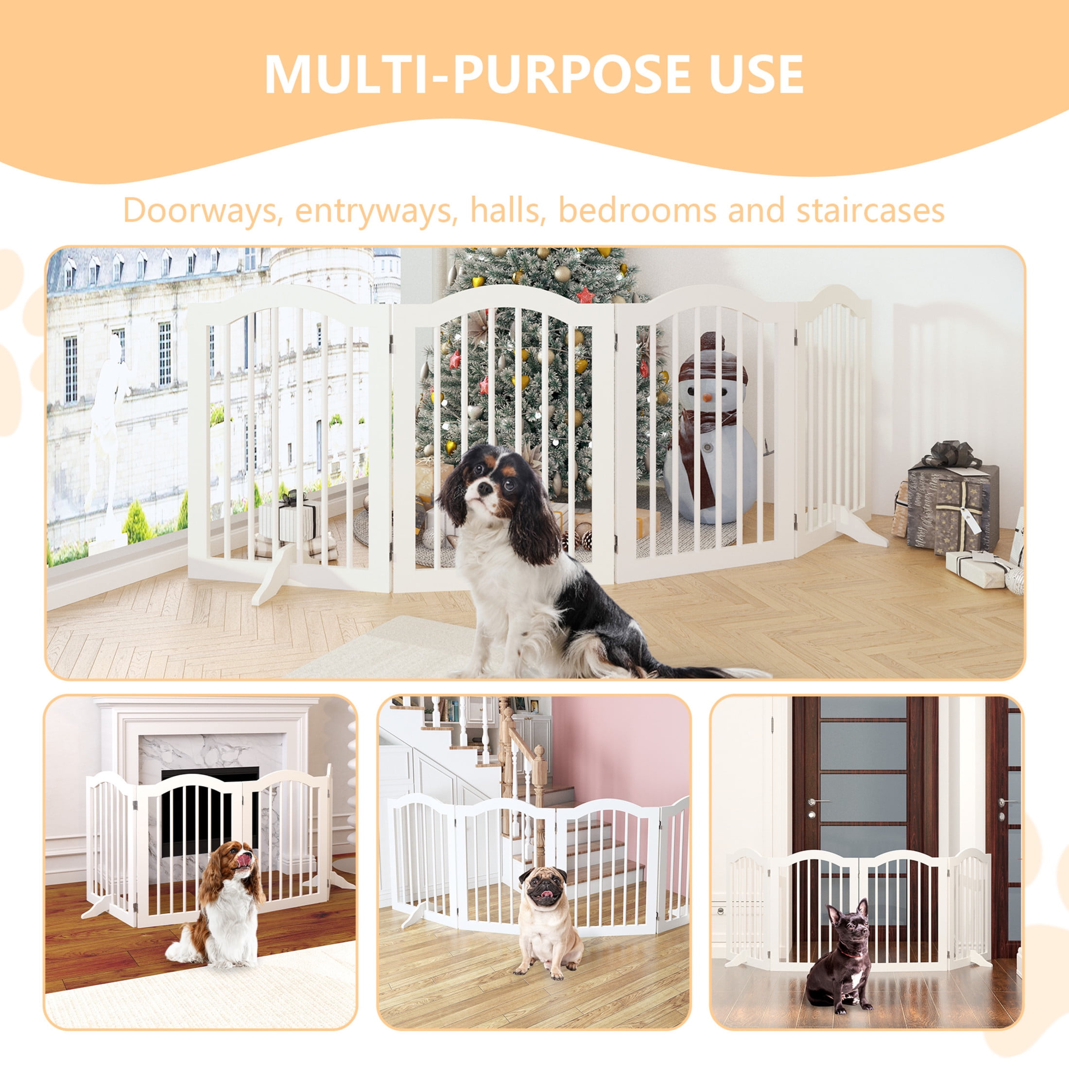 Noble House 27.6" Tall 4-Panel Freestanding Pet Gate, Foldable Wooden Dog Safety Fence for Doorways & Stairs, White