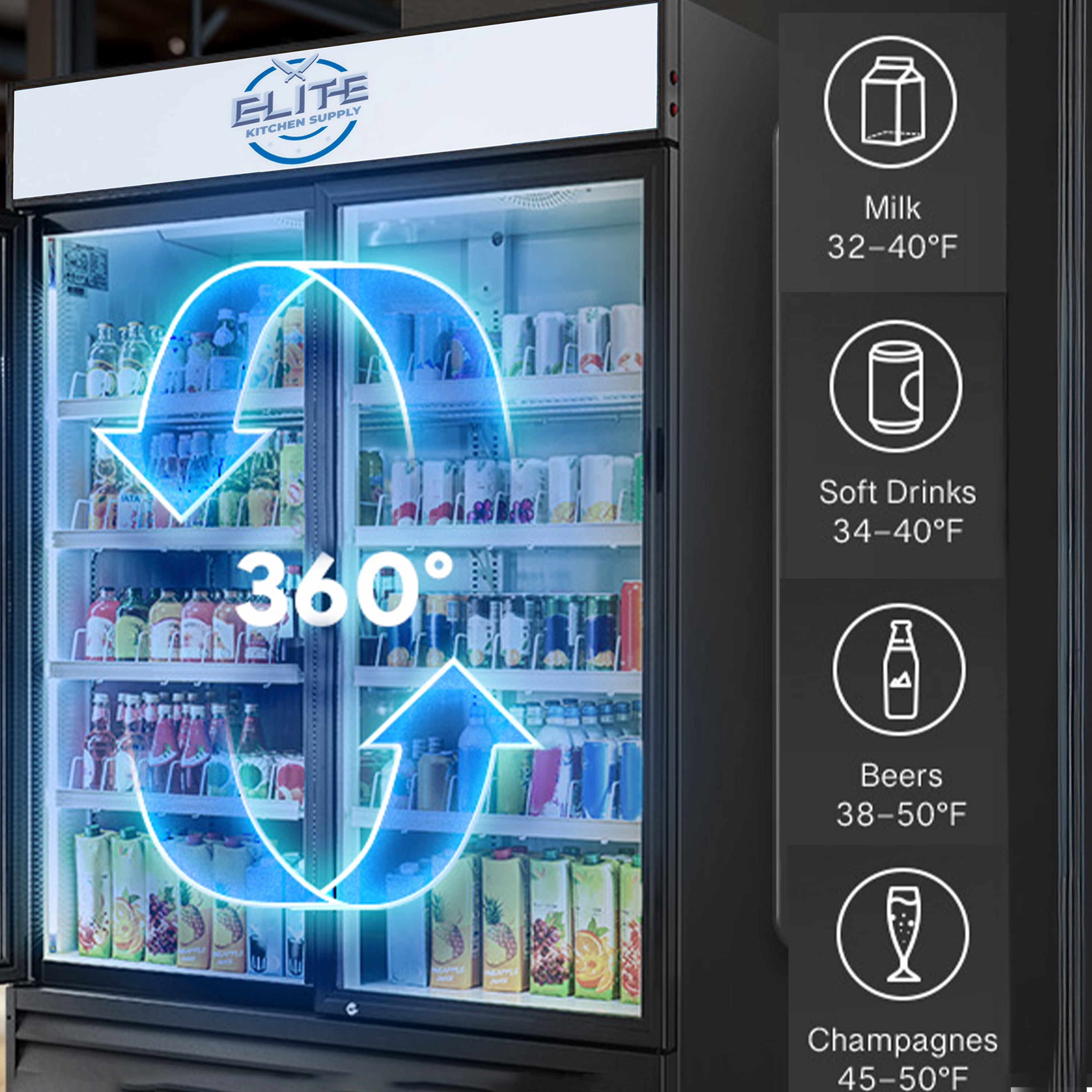 NSF 54" 2-Door Sliding Glass Door Beverage Refrigerator, 39 Cu.Ft. Commercial Merchandiser Cooler, R290