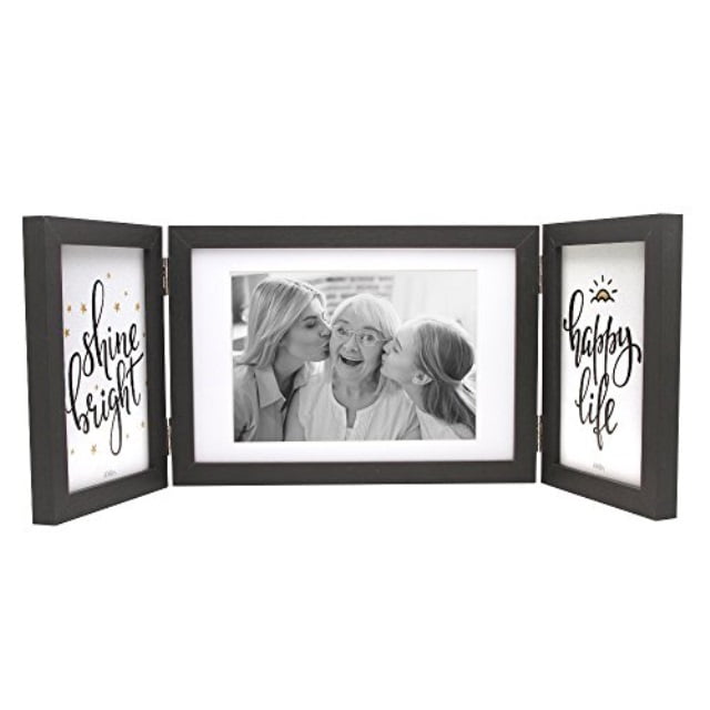 Afuly Three Picture Frame 4x6 and 5x7 Natural Wood Collage Hinged Folding Triple Photo Frames for Desk 3 Openings Unique Wedding Gifts for Couple Mothers Day