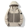 thumbnail image 2 of qolati Mens Rain Jacket Color Block Waterproof Raincoat with Hooded Hiking Travel Coat Lightweight Windbreaker Softshell Rain Coats Beige XXL, 2 of 10