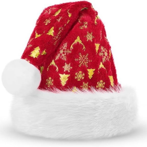 Plush Christmas Hat Hot Stamping Star Snowflake Pattern Plush Hats Xmas Decoration Hat New Year Decoration Holiday Party Supplies