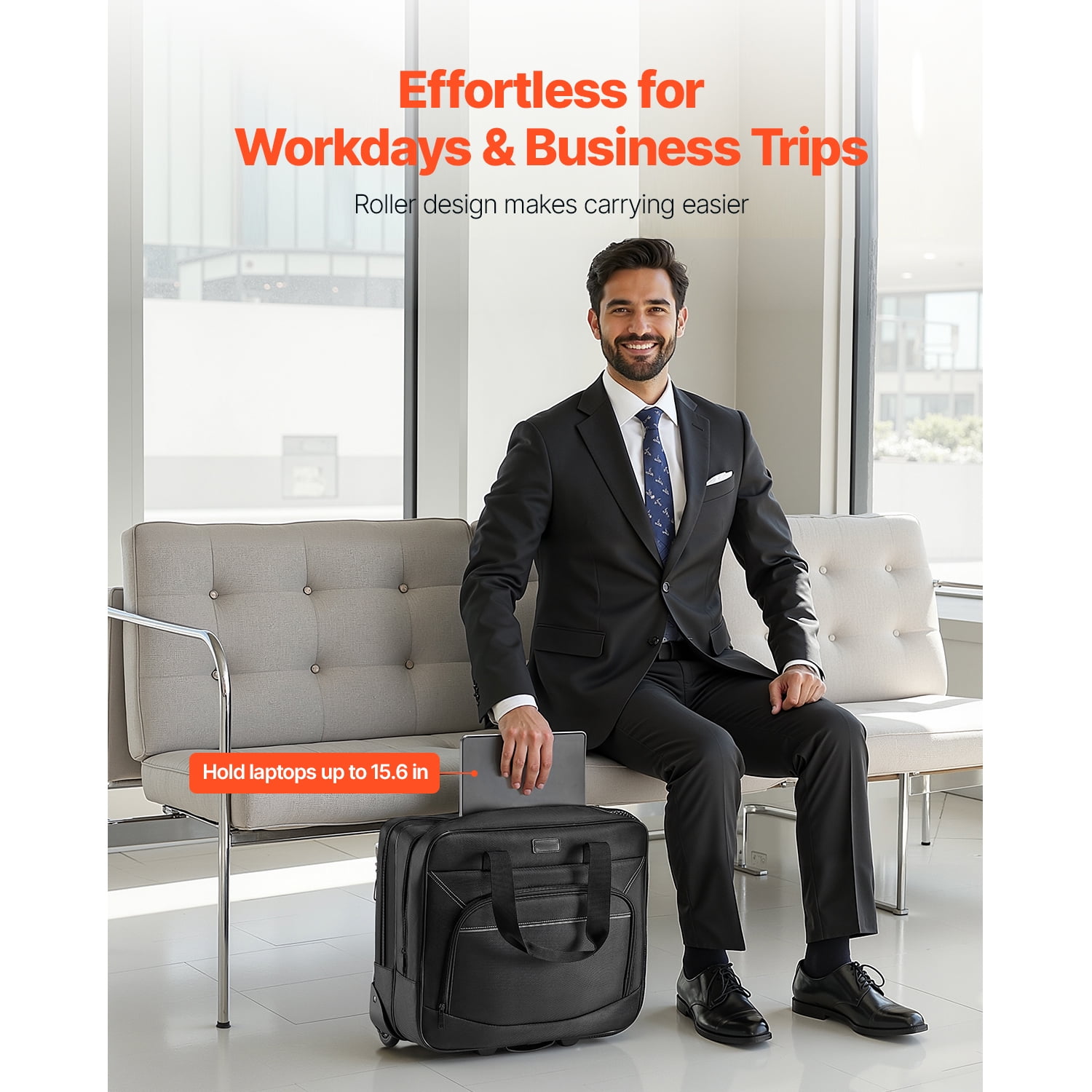 KFFKFF Mobile Laptop Carrier, Accommodates Laptops up to 15.6 Inches, Wheeled Suitcase, Rolling Computer Bag with Wheels and Extendable Handle, Laptop Holder for Professional Travel Business Office