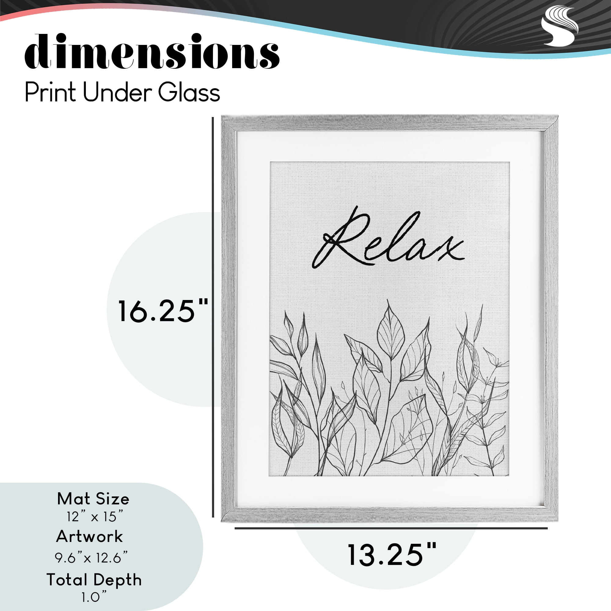Relax with Leaf Outlines Gray Framed Print Under Glass, design by Lettered and Lined