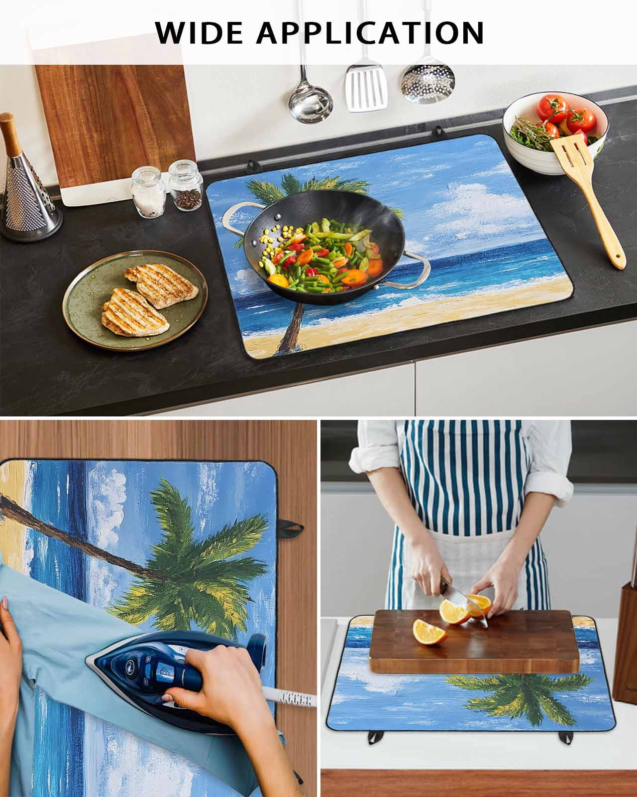 nqOlkjepod Large Induction Cooktop Protector Mat 24"x21", Palm Tree Beach Stove Top Covers for Electric Stove, Summer Ocean Blue Sky Cloudy Scenery Stove Burner Cover Mats, Glass Top Stove Cover