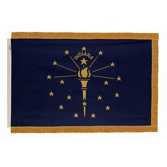 3x5' DURAWAVEZ INDIANA NYLON FLAG POLEHEM AND GOLD FRINGE