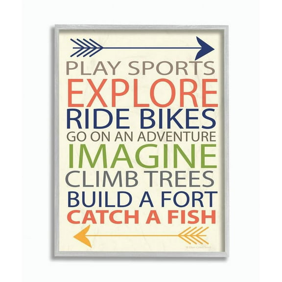 Stupell Industries Typography Art Wall Plaque, A Kid's To-Do List With Arrows Graphic Art Gray Framed Art Print Wall Art, 16x20, by Ellen Crimi-Trent