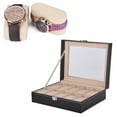thumbnail image 5 of Caja de reloj con tapa, caja de reloj con 10 ranuras, vitrina, cajas de almacenamiento de reloj de cuero PU con tapa de vidrio, color negro, 5 of 5