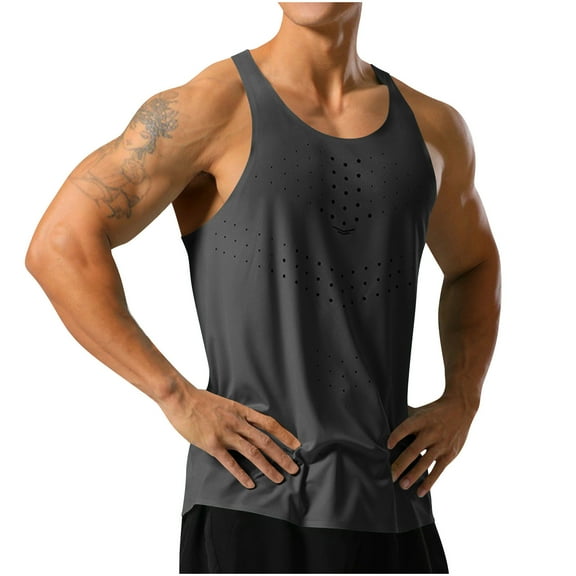 RYRJJ Men's Tank Tops Gym Muscle Shirts Mesh Quick Dry Bodybuilding Sleeveless T-Shirt for Workout Sports Fitness(Black,L)