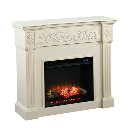 

SEI Furniture Calvonli Freestanding Traditional Carved Electric Fireplace in Creamy Brushed Ivory Finish