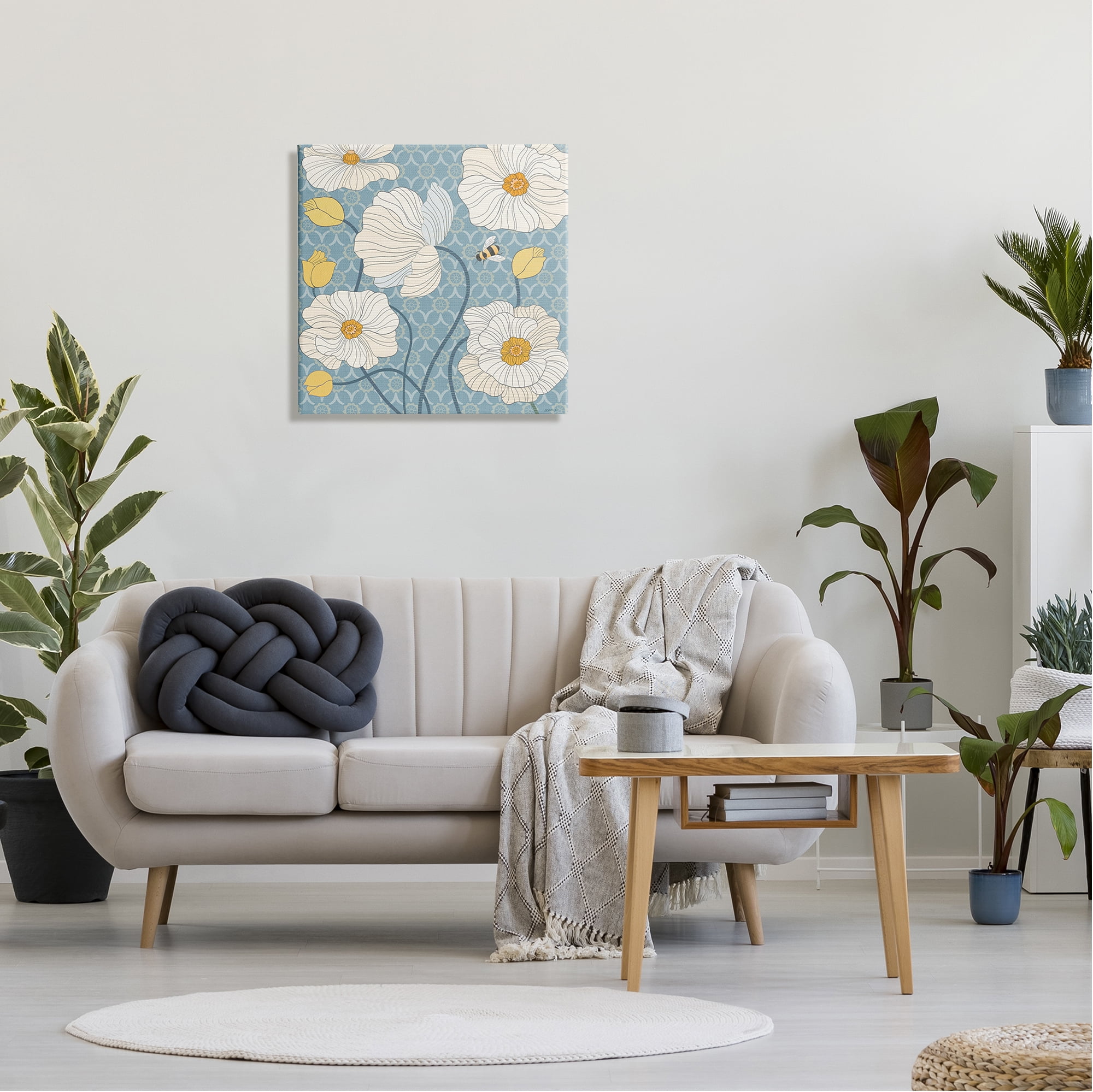 Stupell Industries Poppies with Trellis Pattern Botanical & Floral Painting Gallery Wrapped Canvas Art Print Wall Art, 24 x 24