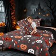 thumbnail image 4 of Homewish Halloween Pumpkin Full Size Comforter Sets, Autumn Leaf Bedding Comforter Set, Dark Brown Red, Black Reversible, 3pcs 1 Comforter and 2 Pillowcases, 4 of 6