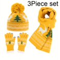thumbnail image 1 of 3 uds guantes de moda bufanda conjunto de gorro navideño para mujer lindo gorro de jacquard de dibujos animados con pompones guantes de punto gruesos bufandas a prueba de frío accesorios de invierno a, 1 of 4