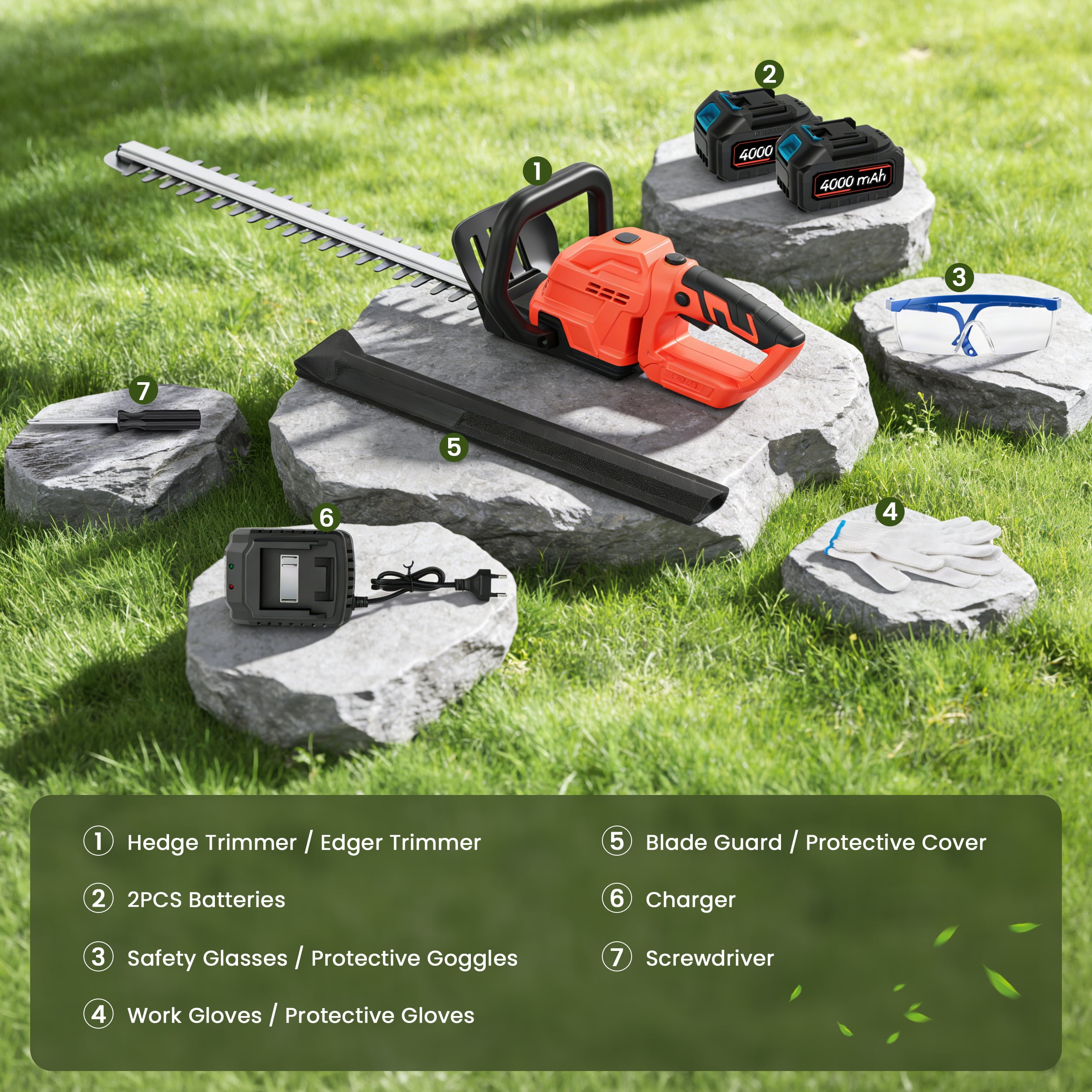 RELOIVE 20" Cordless Hedge Trimmer,24V Rechargeable Hedge Cutter with 20" Double Action Blade and 2PCS 2000MAH Batteries, Lightweight Grass Shrub Trimmer