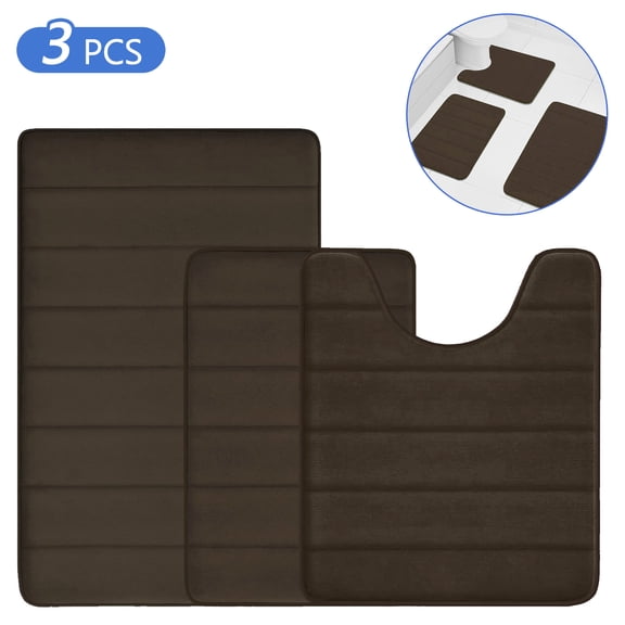 Tripumer Brown Memory Foam Rug Set Soft 3 Piece Bath Rug for Home Kitchen Comfort and Absorbency