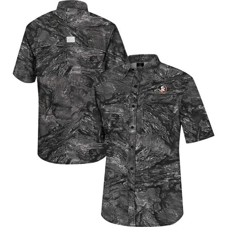 Men s Colosseum Charcoal Florida State Seminoles Realtree Aspect Charter Full-Button Fishing Shirt