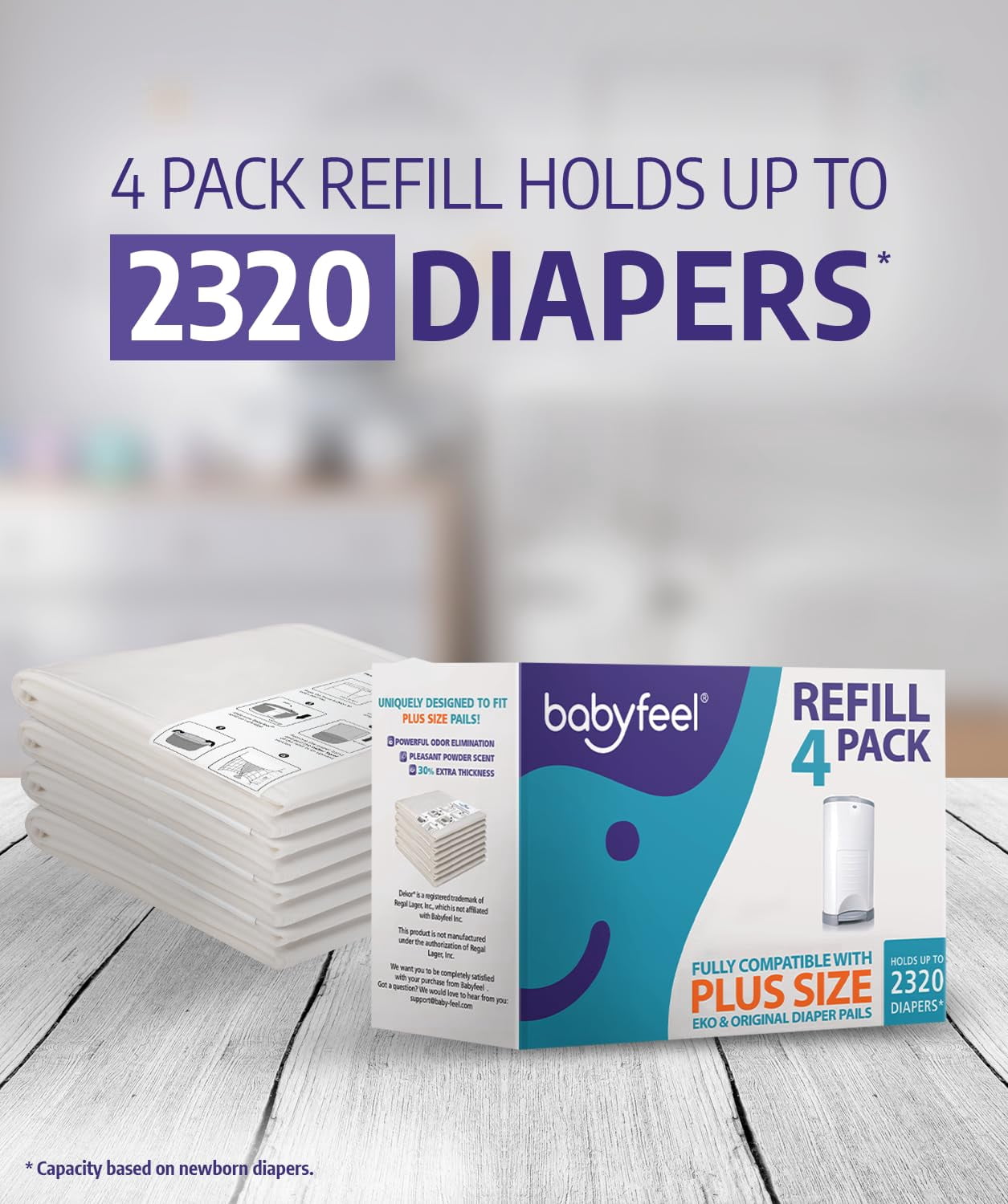 Babyfeel - 4 Pack Refill - Fits All Dekor Plus Pails - Holds Up To 2320 Diapers