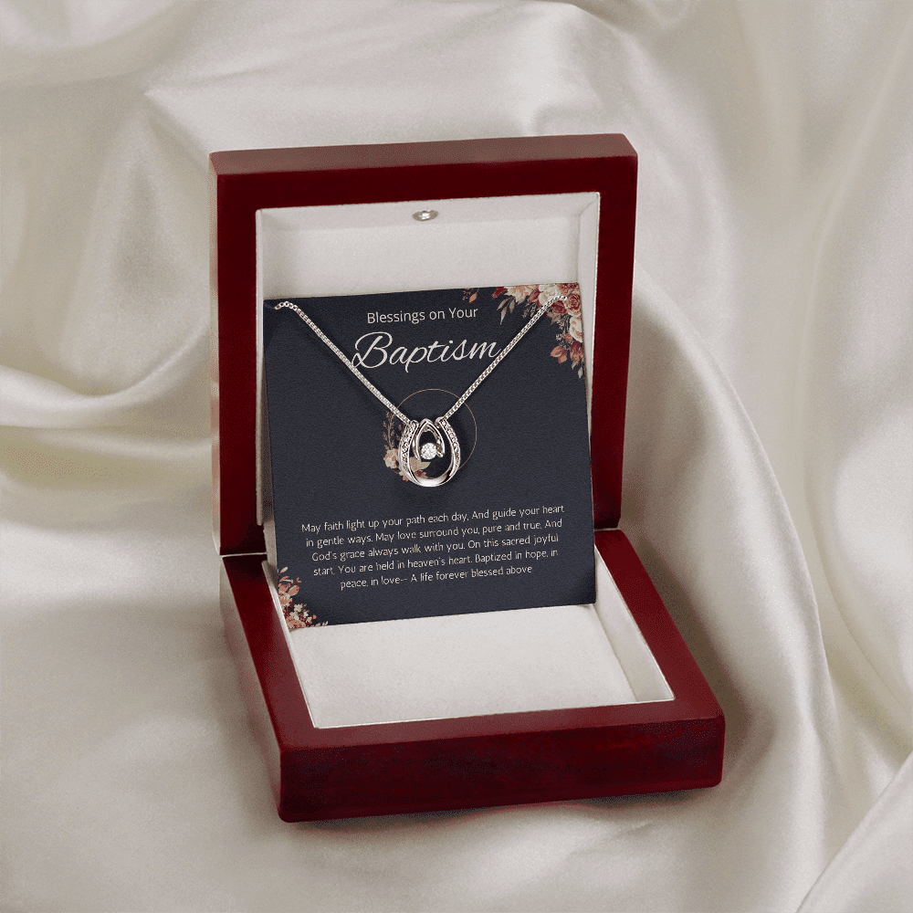 Baptism Gift Necklace, Christening Jewelry Present, Lucky in Love Necklace for Daughter, Adult Baptism Gift Goddaughter
