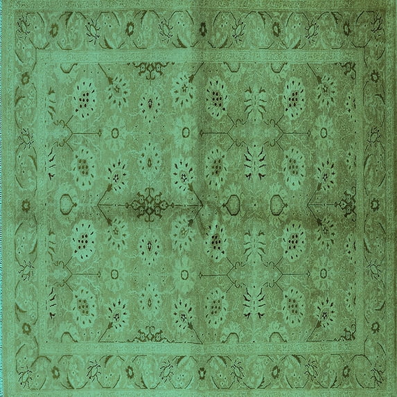 Ahgly Company Machine Washable Indoor Square Oriental Turquoise Blue Industrial Area Rugs, 8' Square