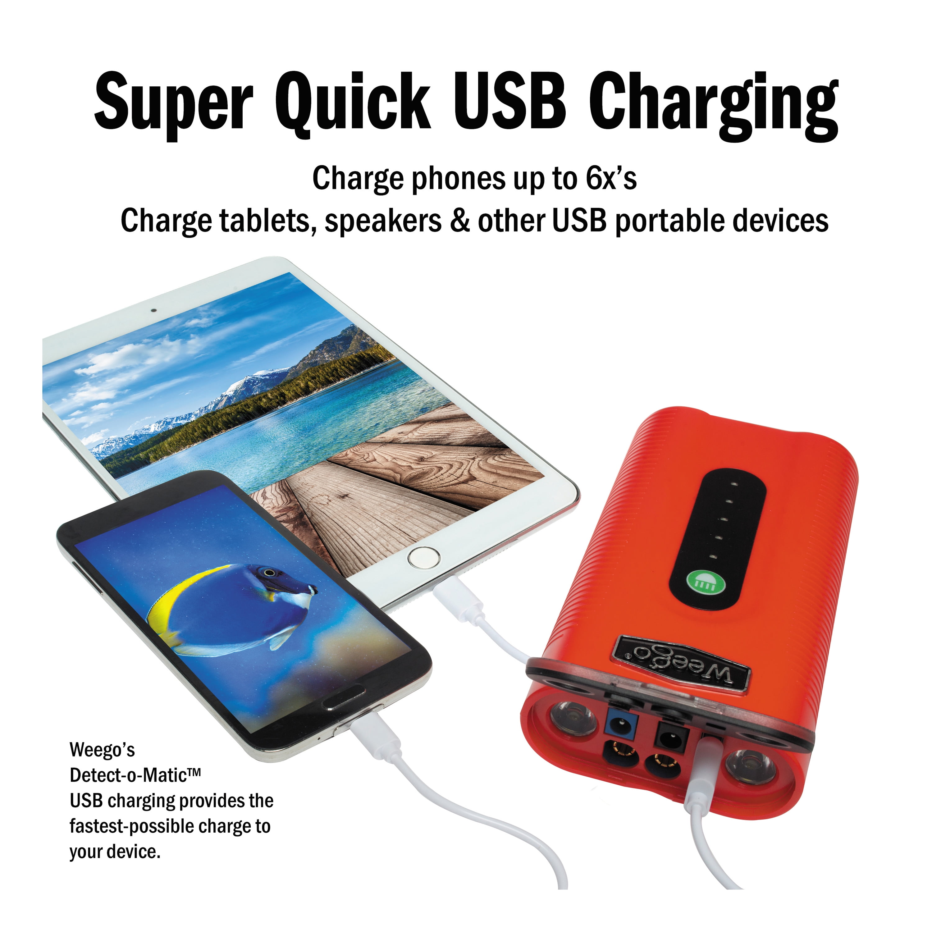 2100 Peak 400 Cranking Amps High Performance Lithium Ion Power Pack Quick Charges Phones 500 Lumen LED Flashlight Water Resistant USA Designed and Engineered WEEGO 44 Jump Starter 2018 MODEL