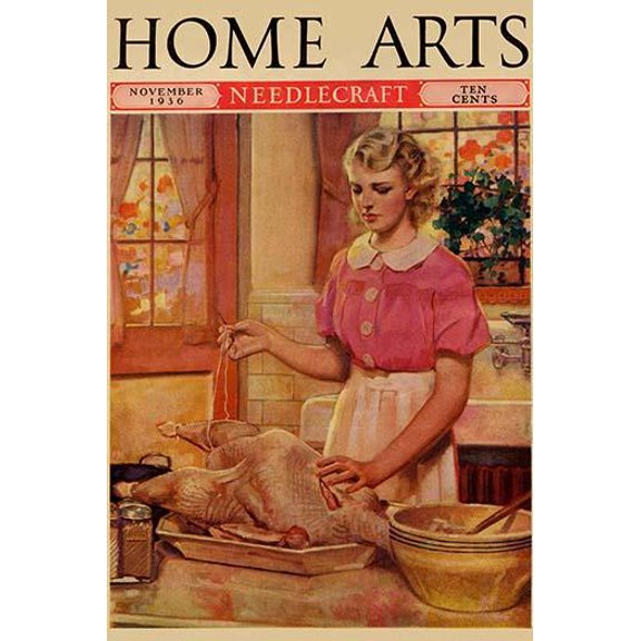 Young Mother Sews up a Turkey- Fine Art Canvas Print (20" x 30")