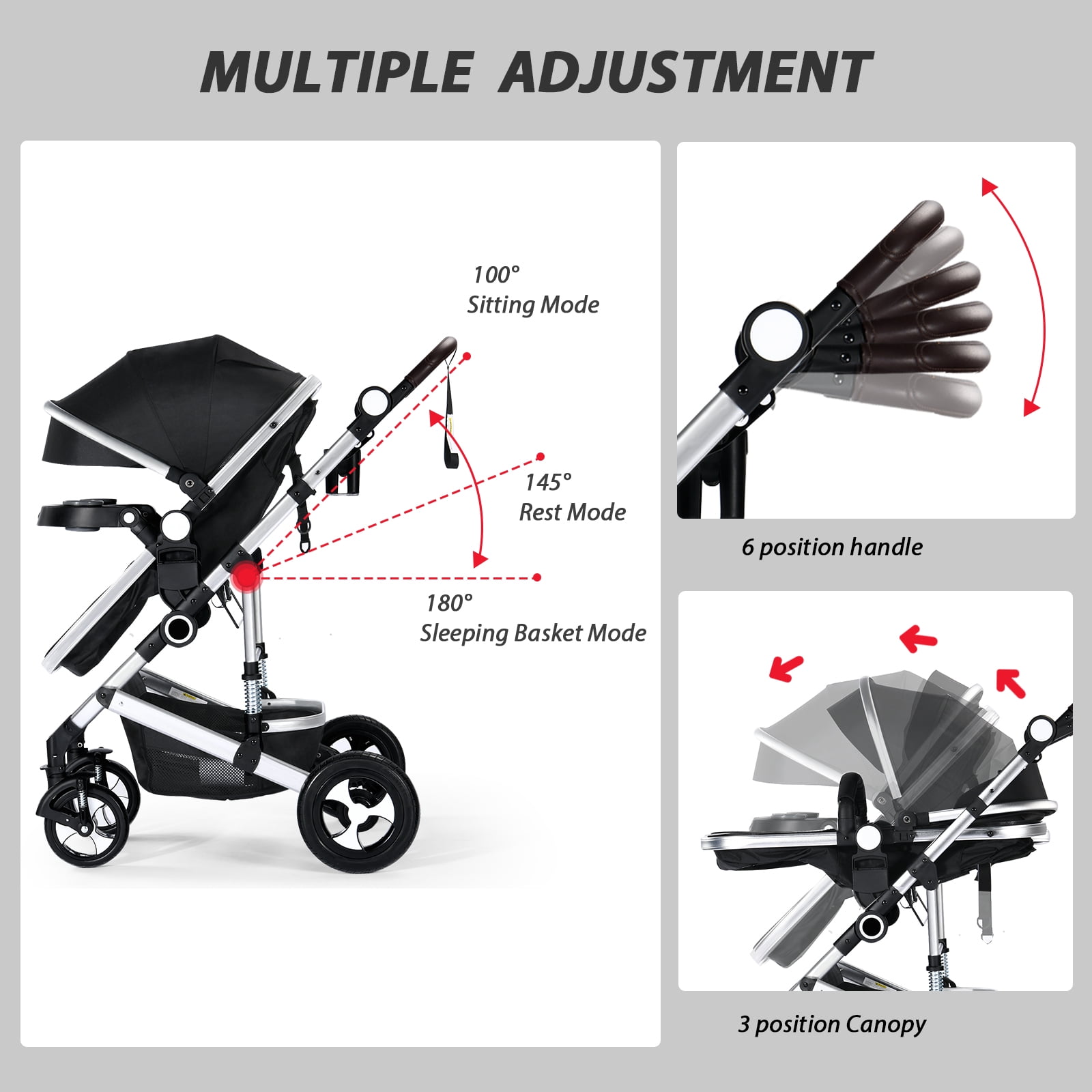 AILEEKISS 3 in 1 Baby Stroller Reversible Newborn Bassinet
