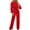 Red, variant on BangWanChi 2 Piece Sets for Women Fall Women'S Fall/Winter Solid Color Long Sleeved Crew Round Neck Jumpsuit With Belt Jumpsuit Pans