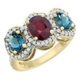 thumbnail image 1 of 10K Yellow Gold Enhanced Ruby & Natural London Blue Topaz 3-Stone Ring Oval Diamond Accent, size 5, 1 of 2