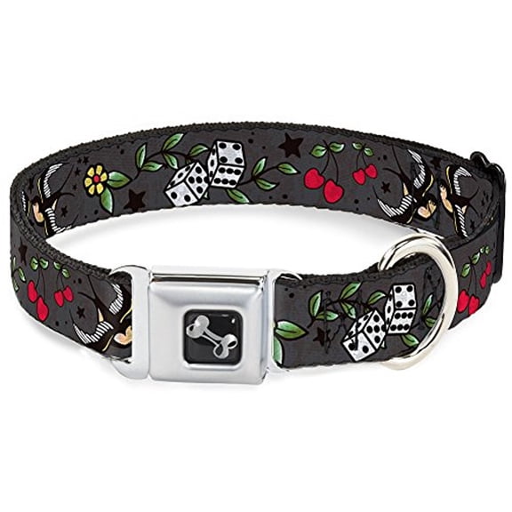 Buckle-Down Pet Collar, Dog Collar Metal Seatbelt Buckle, Lucky Close Up Gray, 9.5 to 13 Inches 1.0 Inch Wide