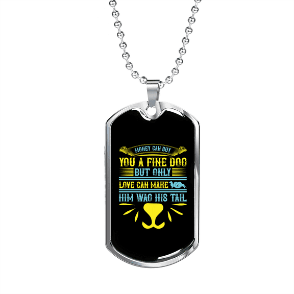 Fine Dog Dog Tag Necklace Stainless Steel 24" Chain Silver Tone or Gold Tone