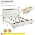 thumbnail image 2 of OKD Farmhouse King Size Bed Frame w/ 54" Tall Geometric Headboard, Rustic Wood Platform Bed w/ 2 Large Storage Drawers, Wood Slats Support, Noise Free, No Box Spring Needed, Antique White, 2 of 7