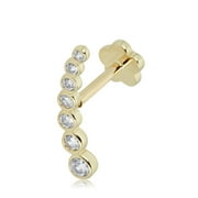 14K Yellow Gold Graduated Bezel-set Simulated Diamond CZ Curved Bar   Cartilage Piercing Flat Back Earring Body Jewelry (19 Gauge)