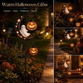 thumbnail image 4 of Solar Halloween White Ghost & Pumpkin Moon Garden Stake Light, Outdoor Waterproof LED Halloween Yard Decoration with Crescent Moon, Hanging Jack-o'-Lantern Lantern for Garden, Patio, Walkway, Porch, 4 of 6