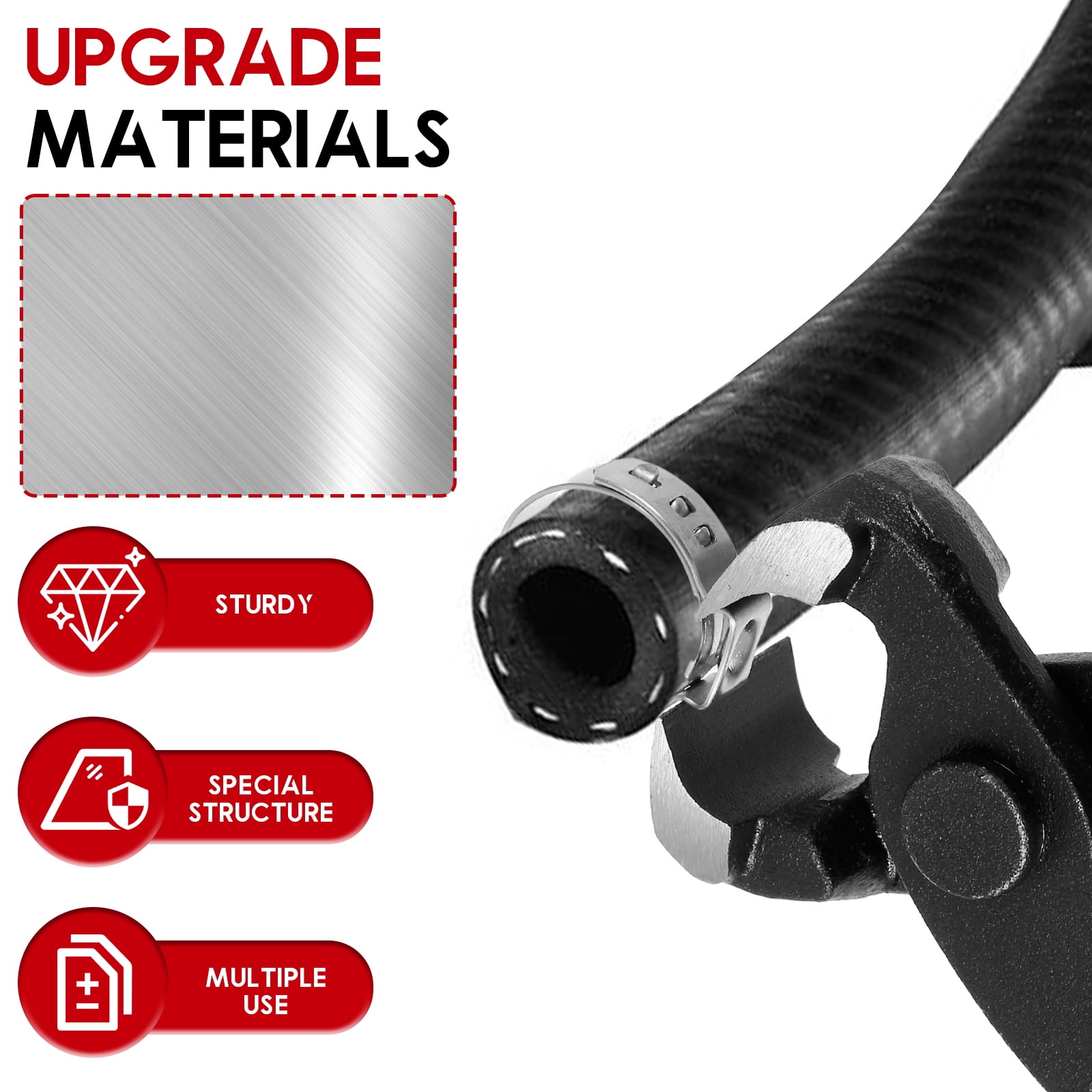 AEVXKHI 180PCS Single Ear Hose Clamps, 6.5 to 33.1mm 12 Sizes, 304 Stainless Steel Crimp Hose Clamps with Pincer for Automotive Pipe Industrial Use