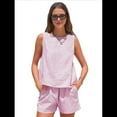 thumbnail image 3 of Conjuntos de Dos Piezas de Verano para Mujer: Camiseta Sin Mangas y Pantalones Cortos A Juego, Chándal de Algodón A Rayas, Talla M, 3 of 9