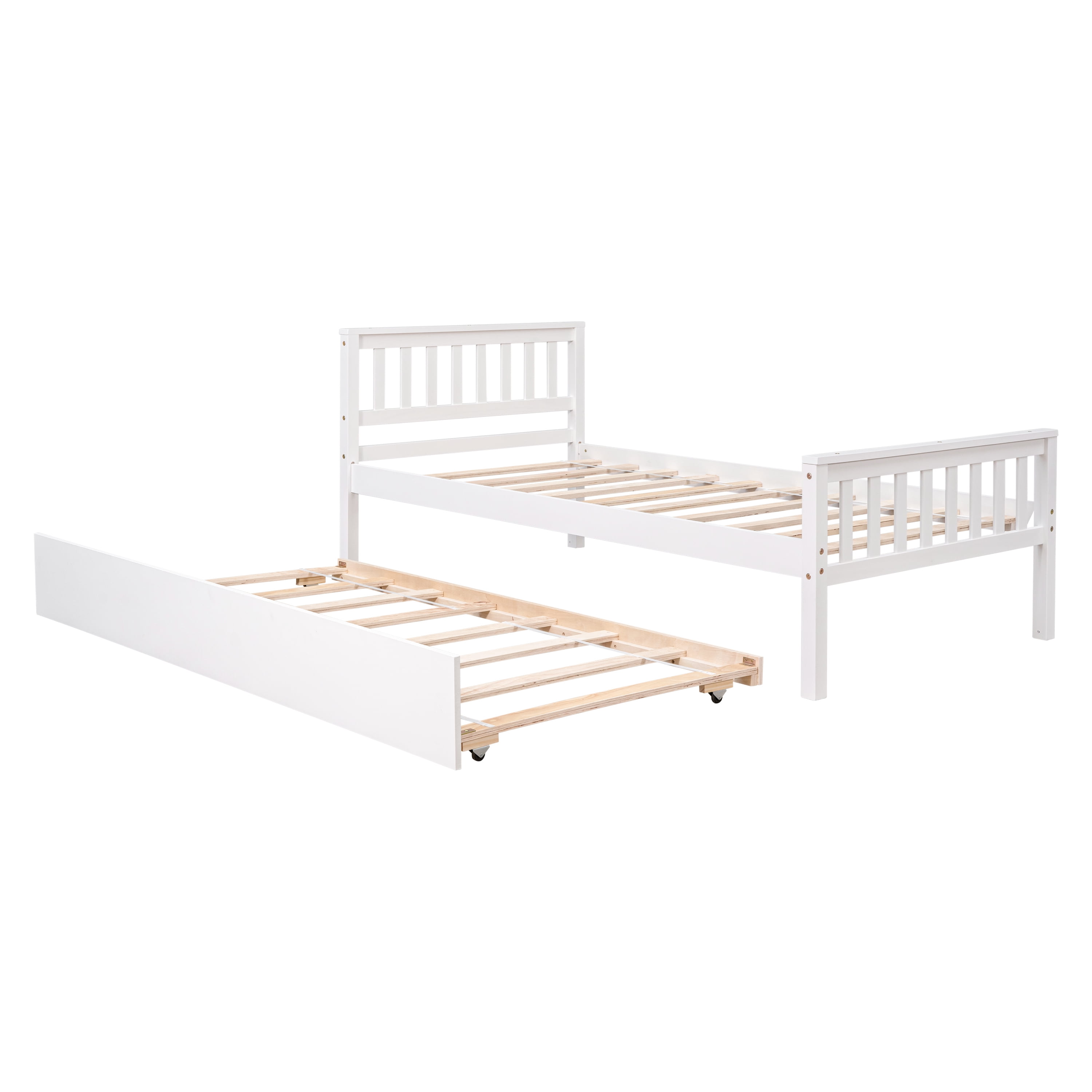 Sailvan Twin Bed with Trundle, Solid Wood Platform Bed Frame with Headboard, No Box Spring Needed White