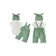 thumbnail image 2 of Miaouyo Baby Summer 3 Piece Outfits Cute Solid Color Short Sleeve Round Neck Romper and Suspender Pants Hat Set, 2 of 9