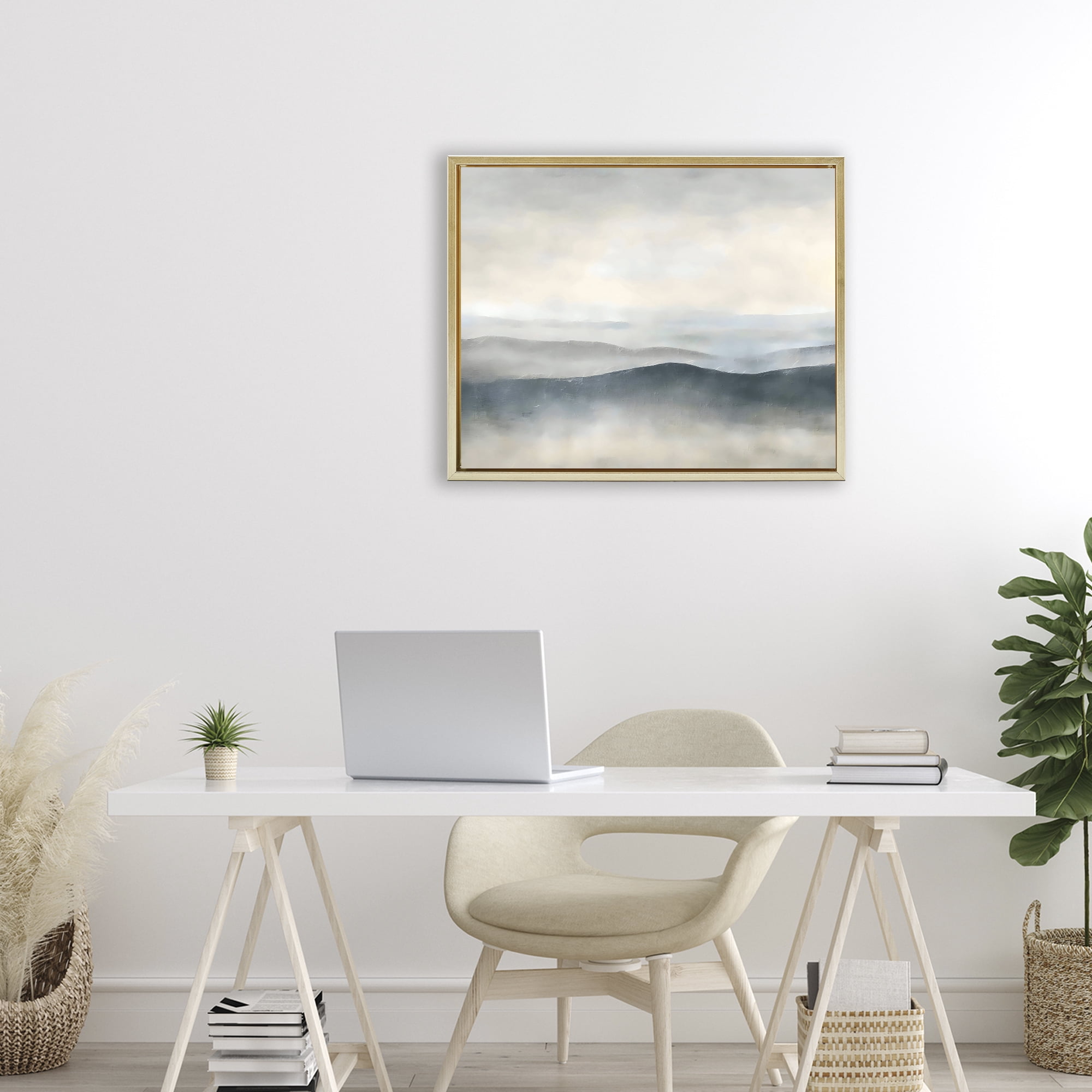 Stupell Industries Muted Horizon Serenity Gold Framed Floater Canvas Wall Art, design by Riley B