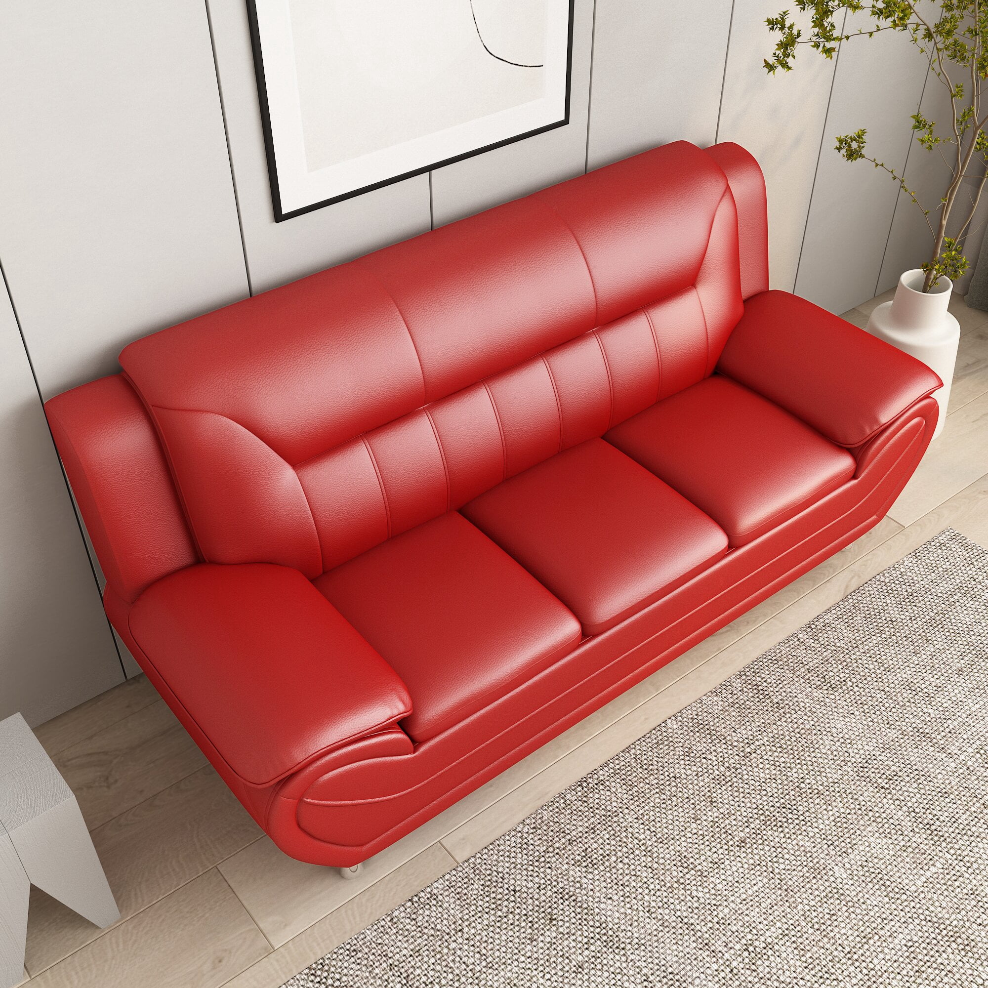 Uspridefurniture Sanuel 79.2" Faux Leather Pillow Top Arm Sofa,Red