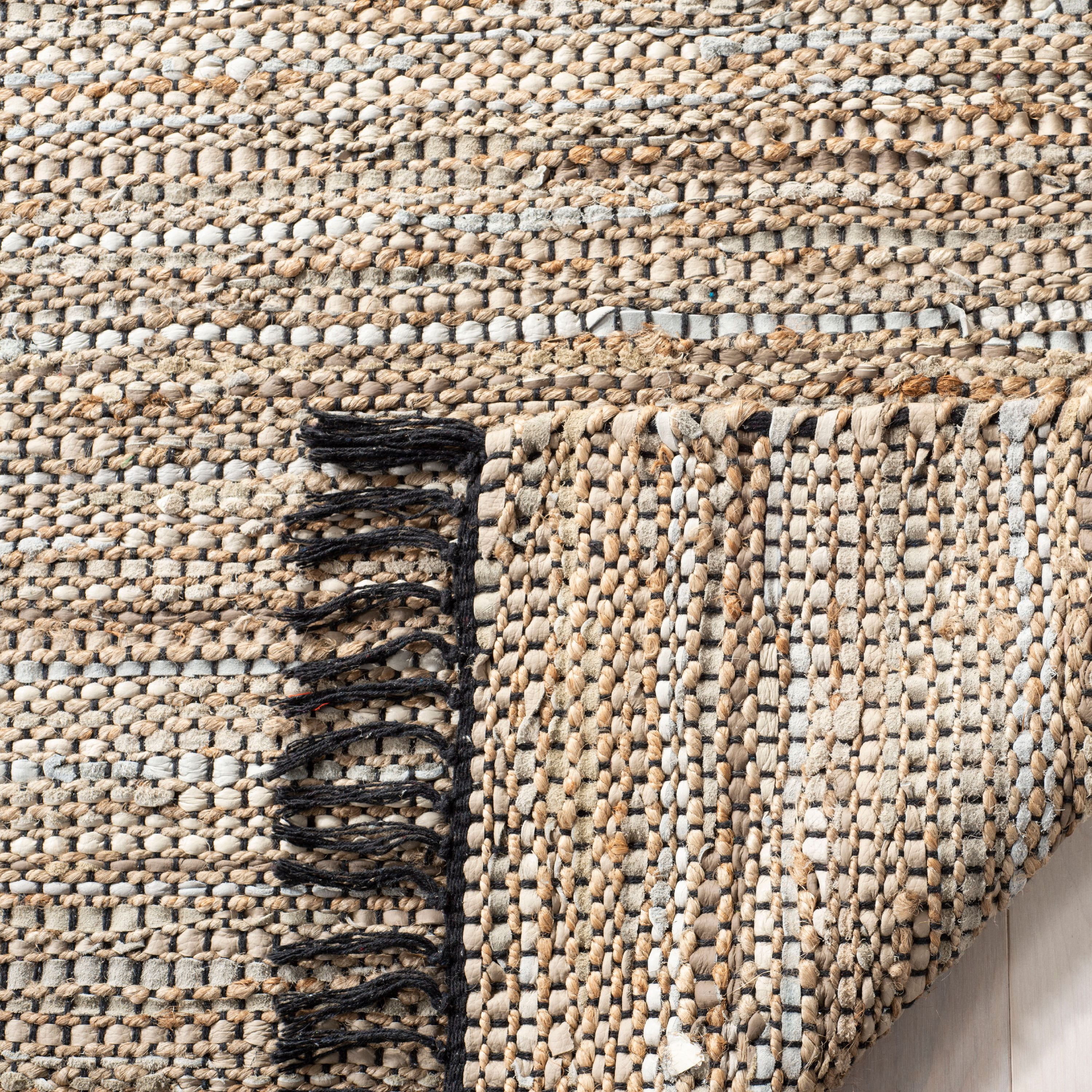 SAFAVIEH Vintage Leather Zharko Solid Braided Fringe Area Rug, Beige, 6' x 6' Square