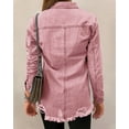thumbnail image 5 of Luvamia Women's Vintage Button Up Frayed Hem Shacket Long Sleeve Pocket Denim Jean Jacket, 2XL, Fit Size 20 Size 22, 5 of 9