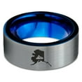 thumbnail image 2 of Tungsten Alaska The Last Frontier State Mountain Band Ring 8mm Men Women Comfort Fit Blue Flat Cut Brushed Gray Polished, 2 of 4