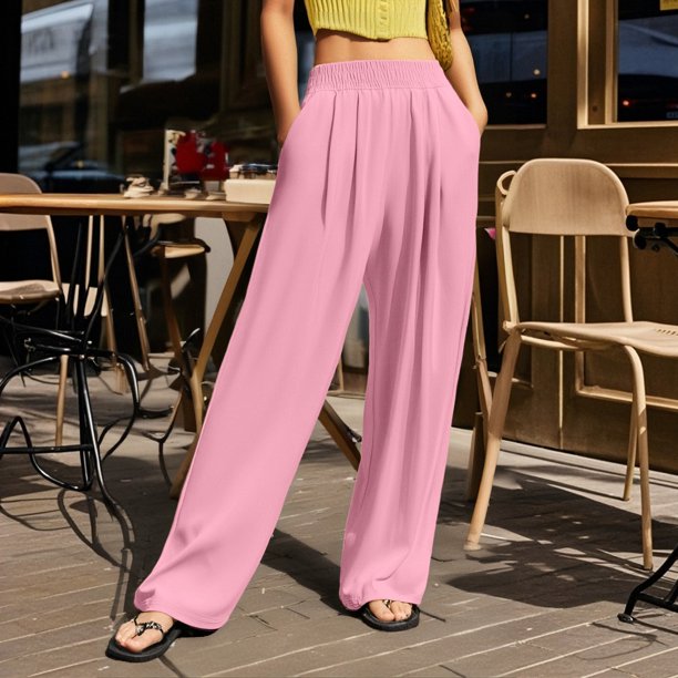 WILLBEST Pantalones Casuales de Mujer con Cintura Alta y Pierna Ancha para Uso Diario, Actividades al Aire Libre y Comodidad En el Hogar con Un Diseño Arrugado Único. Chica