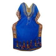 Mogul Womens Blue Tribal Print Maxi Caftan Beach Cover Up House Dress