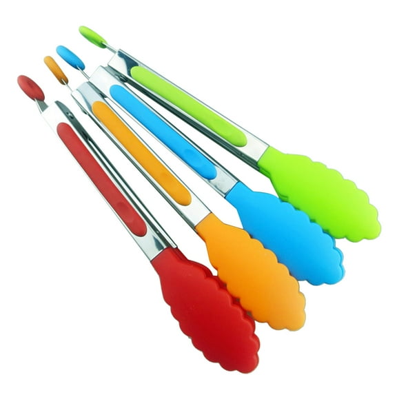 8 Inch Silicone Tongs Mini Kitchen Tongs with Silicone Tips Small Serving Tongs Stainless Steel Cooking Tongs for Salad, Grilling, Frying and Cooking Random Color
