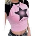 thumbnail image 2 of Coduop Women Summer Short Sleeve Crop Tops Star Print Contrast Color T-Shirts Slim Fit Tee Shirt, 2 of 9