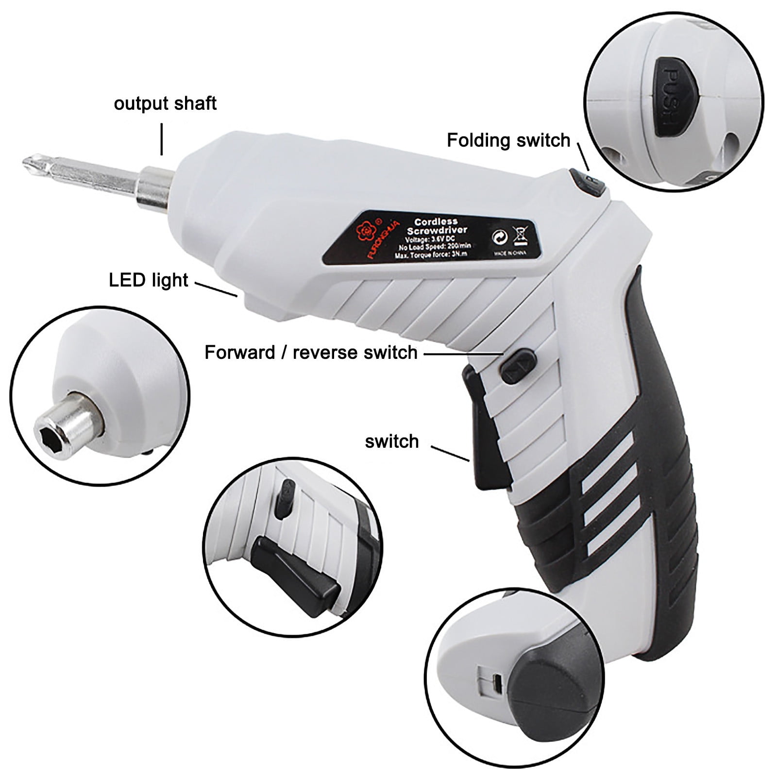 LYINGF Foldable Electric Screwdriver,Rechargeable with USB,Screwdriver Cordless Rechargeable Small Power Drill Set Torque Electric Rotatable with LED Light Screwdriver for Home Office DIY Tools