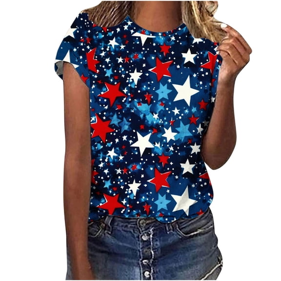 GERsome 4th of July T-Shirt for Women American Flag Patriotic Graphic Shirts Short Sleeve Crewneck Tee Summer Loose Fit Pullover Tops S-5XL