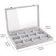 thumbnail image 5 of Organizador de joyas, caja de almacenamiento de 12 rejillas con tapa de metal, caja de almacenamiento de joyas para relojes, anillos, aretes, pulseras, color gris, 5 of 5