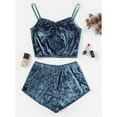 thumbnail image 2 of Aunavey Women's Velvet 2 Piece Outfit Spaghetti Strap Sleeveless Crop Top+ Shorts Set, 2 of 7