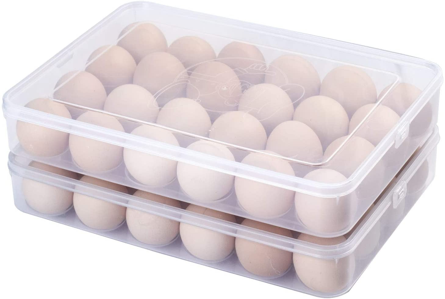 Refrigerator Egg Container Organizer Stackable Clear Plastic Egg Cartons Egg Tray Egg Storage Box with Dust-Proof a Lid and Handle 24 Grid Egg Holder Suitable for Freezer Pantry Camping 